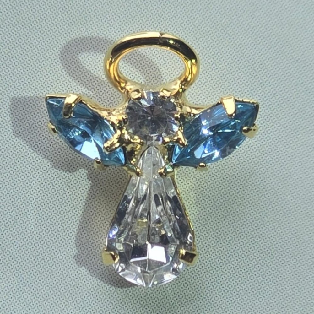 Austrian crystal March birthstone "guardian angel" lapel pin / brooch